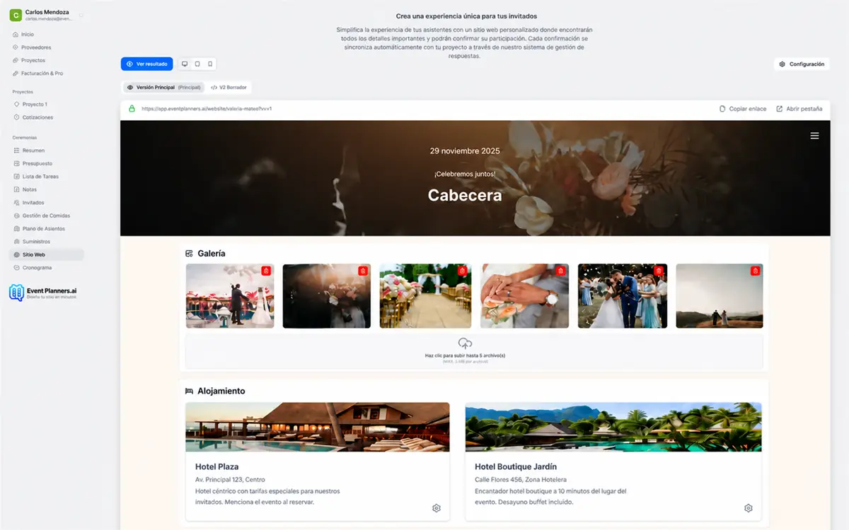 EventPlanners website builder